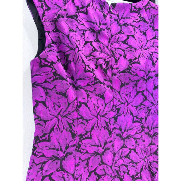 "ADRIANNA PAPELL" Floral Jacq Sheath Dress SZ 6 Metallic HOCO Fairy Ruched - Picture 11 of 11